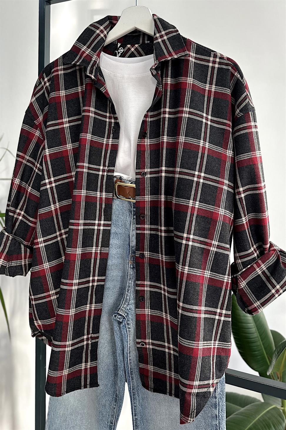 Oversize Ekose Gömlek Antrasit