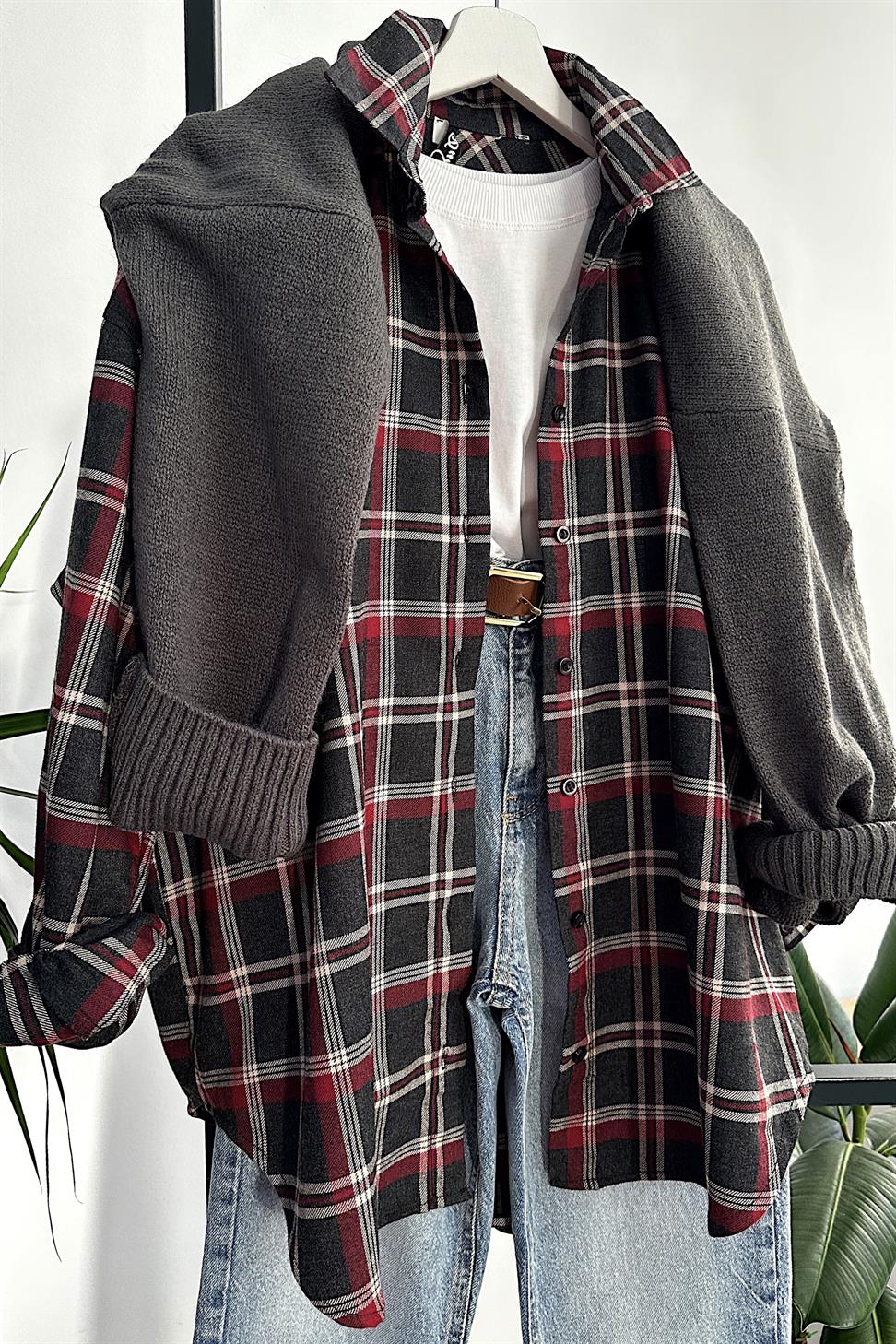 Oversize Ekose Gömlek Antrasit