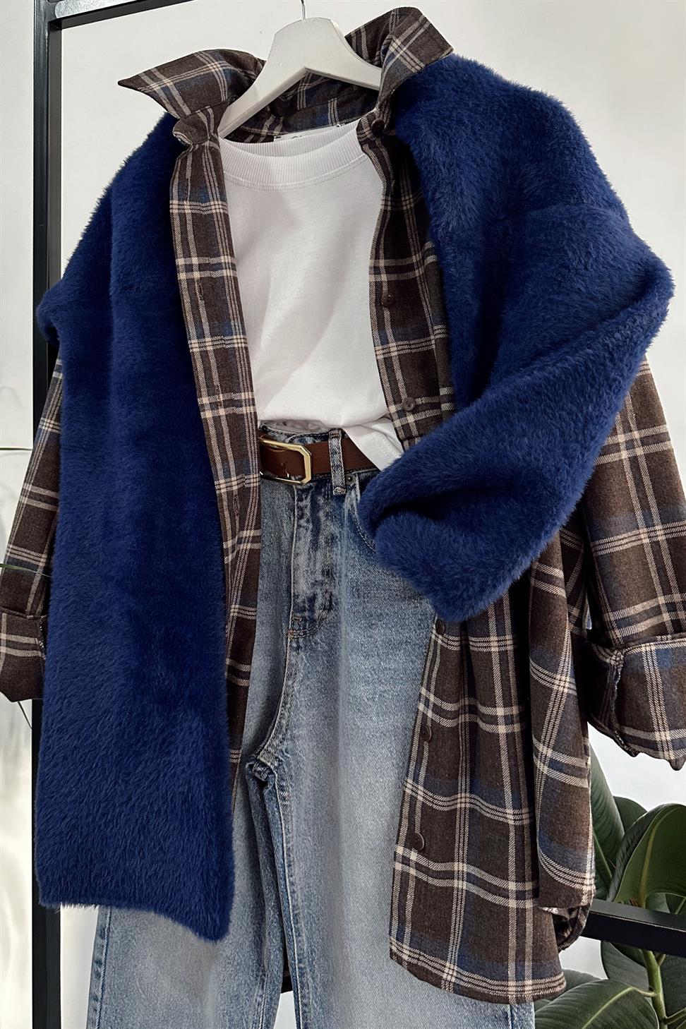 Oversize Ekose Gömlek Kahverengi