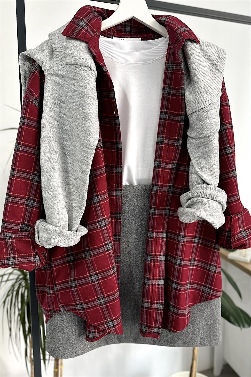 Oversize Ekose Gömlek Kırmızı