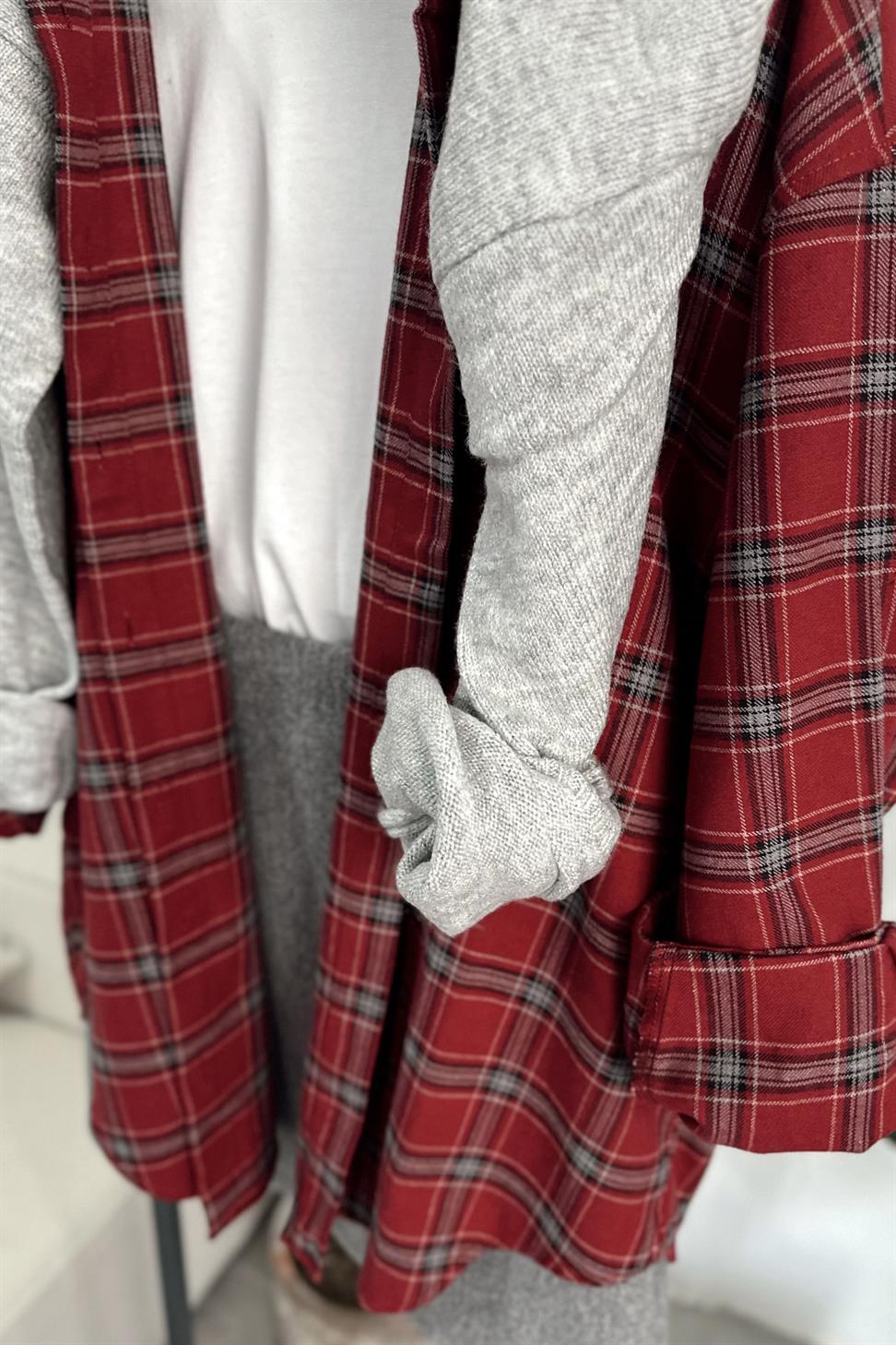 Oversize Ekose Gömlek Kırmızı