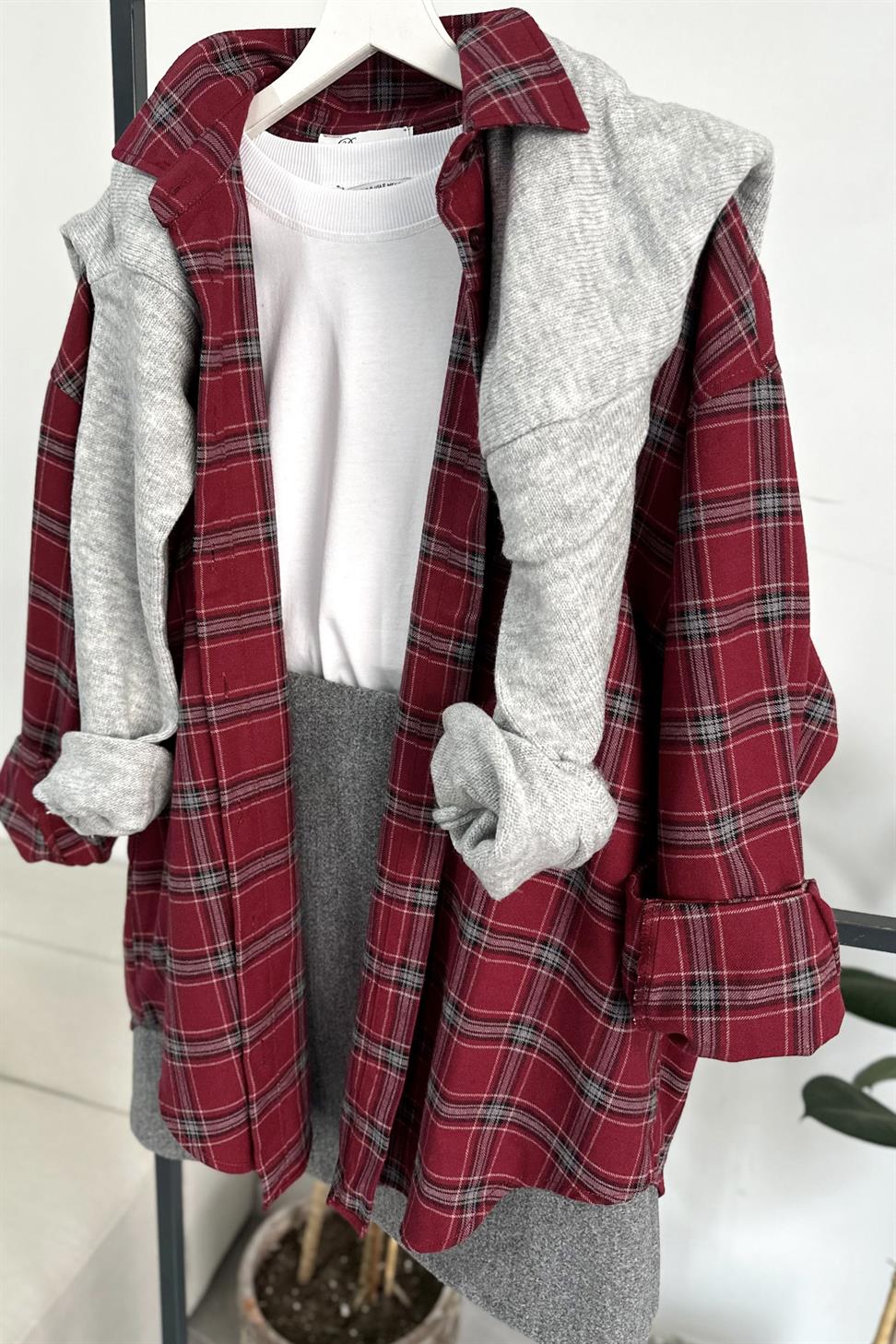 Oversize Ekose Gömlek Kırmızı