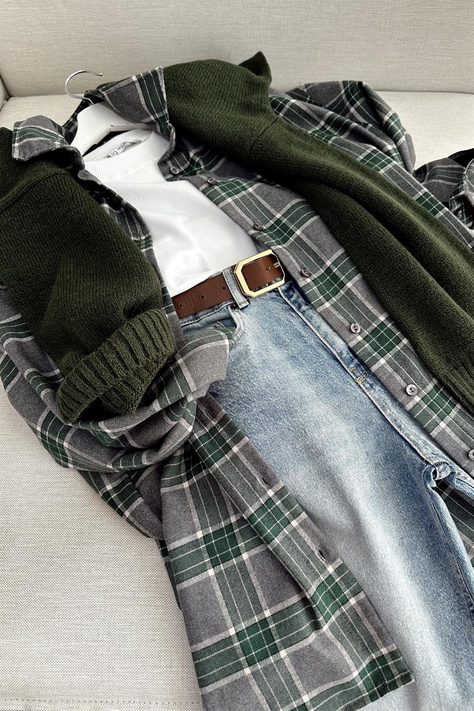 Oversize Ekose Gömlek Yeşil