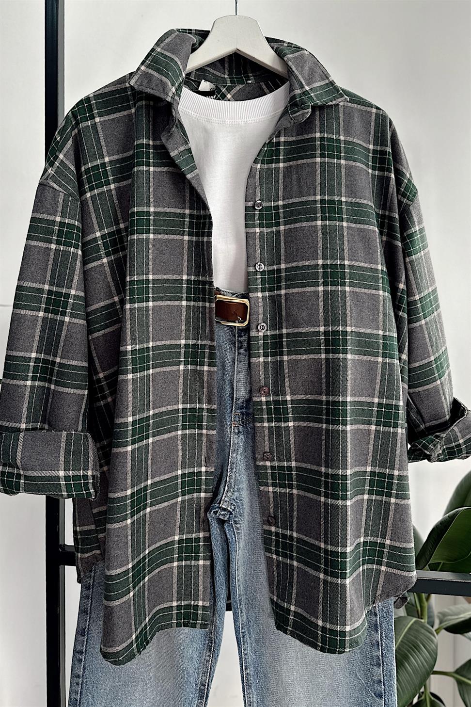 Oversize Ekose Gömlek Yeşil