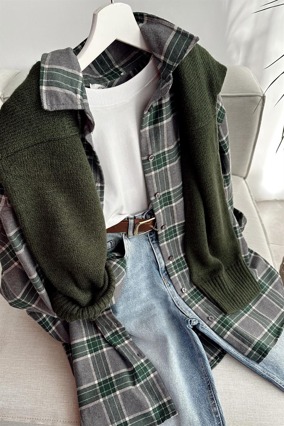 Oversize Ekose Gömlek Yeşil