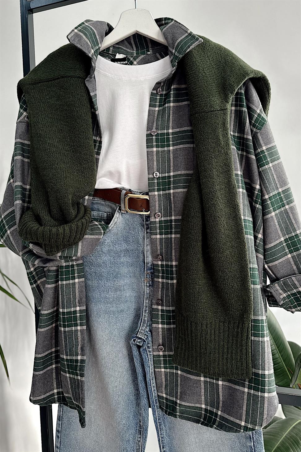 Oversize Ekose Gömlek Yeşil