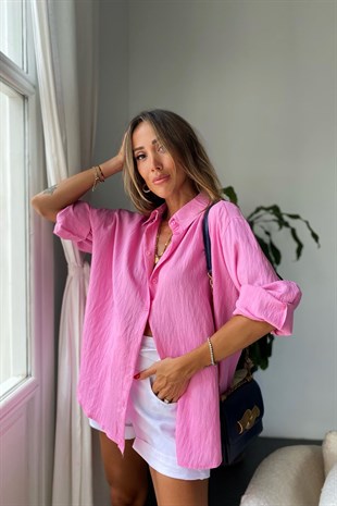 Oversize Kadın Gömlek Pembe