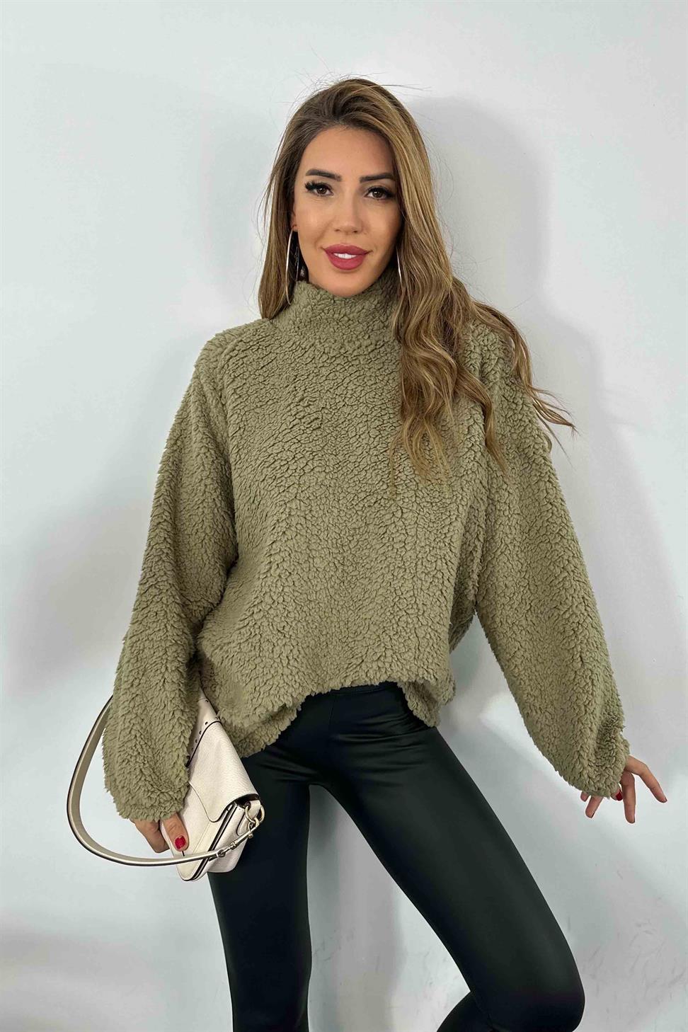 Oversize Teddy Kadın Sweatshirt Haki