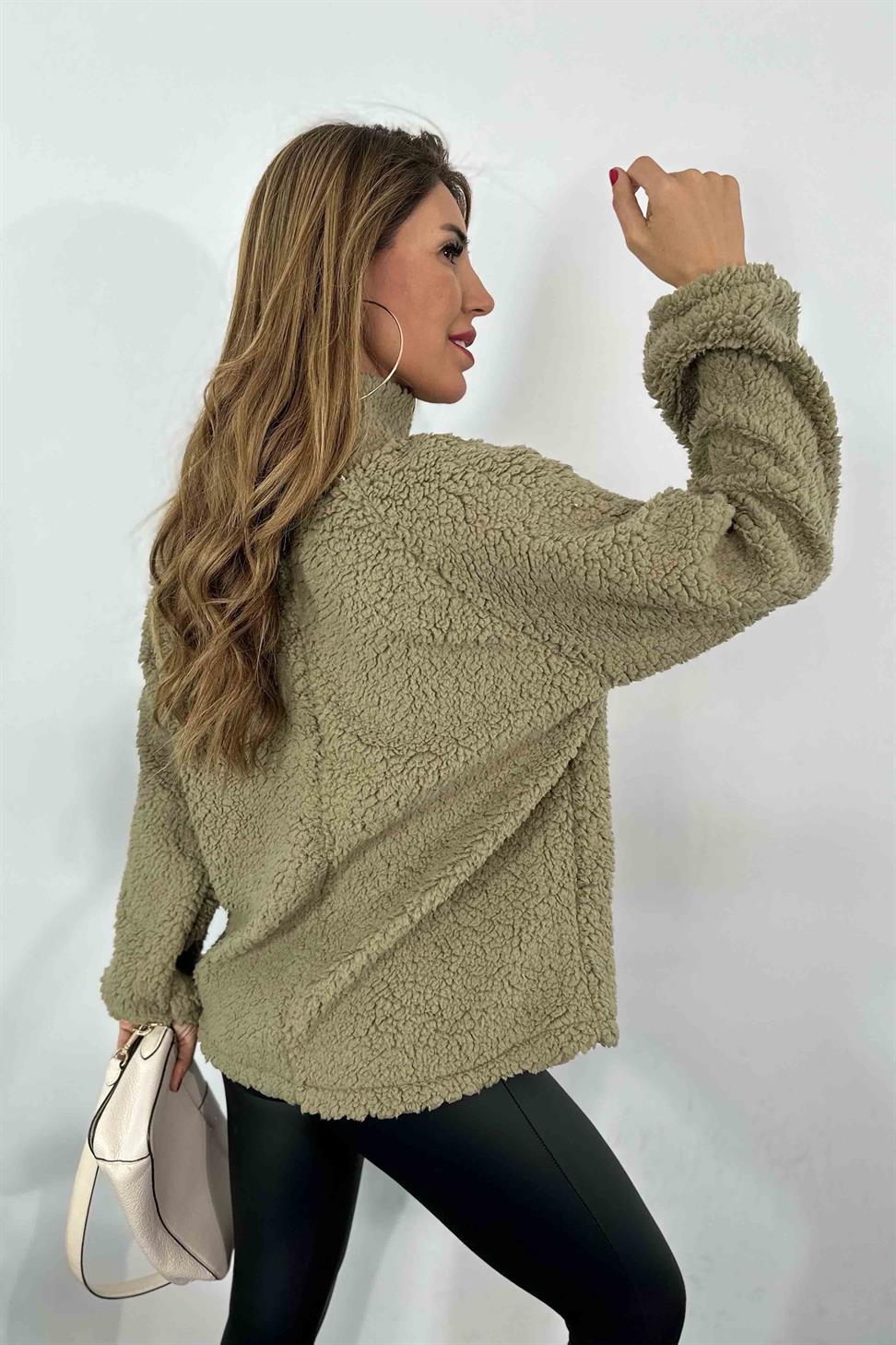 Oversize Teddy Kadın Sweatshirt Haki