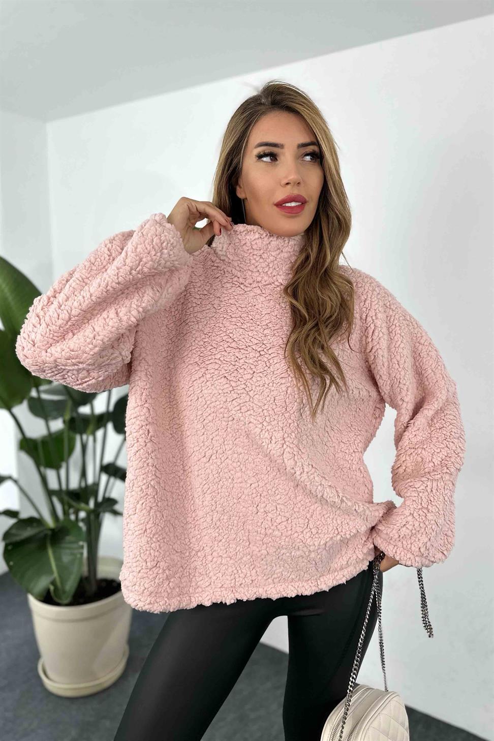 Oversize Teddy Kadın Sweatshirt Toz Pembe