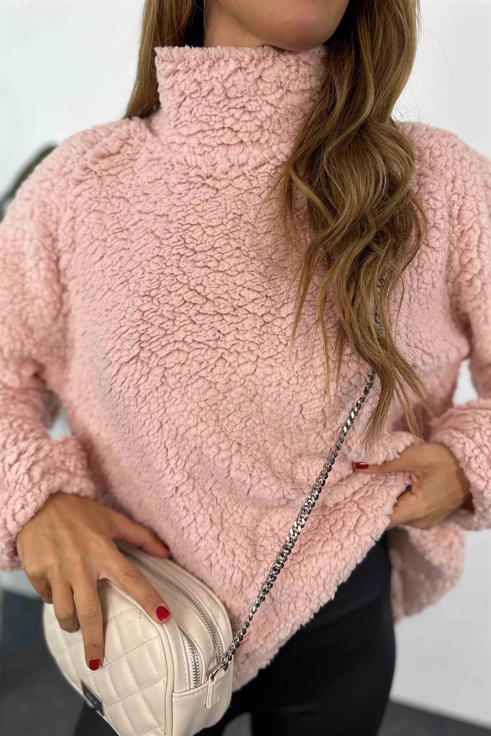 Oversize Teddy Kadın Sweatshirt Toz Pembe