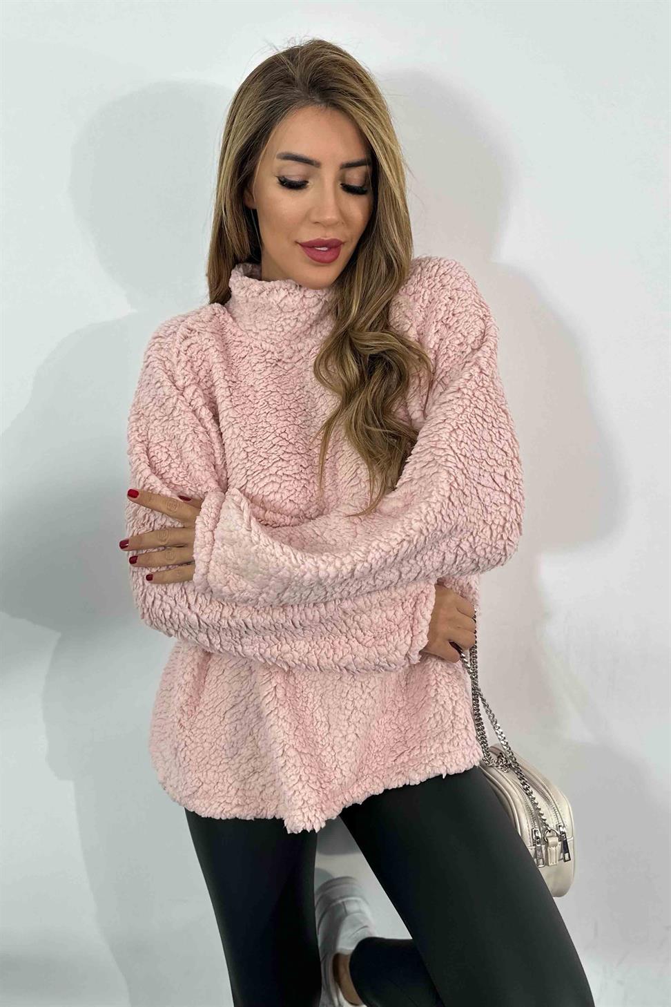 Oversize Teddy Kadın Sweatshirt Toz Pembe