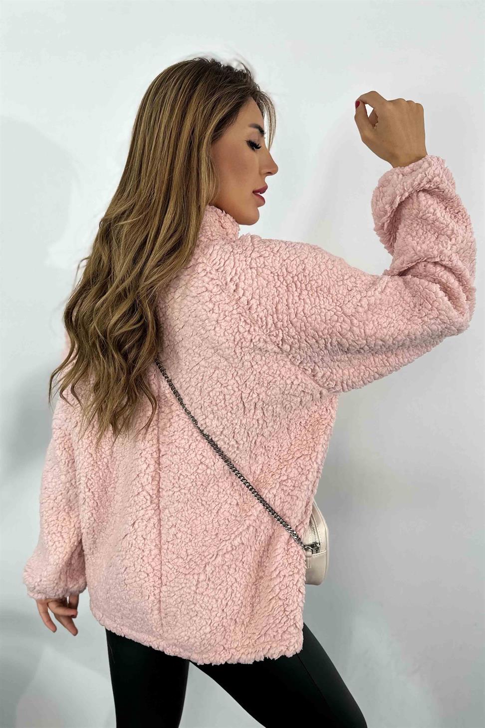 Oversize Teddy Kadın Sweatshirt Toz Pembe