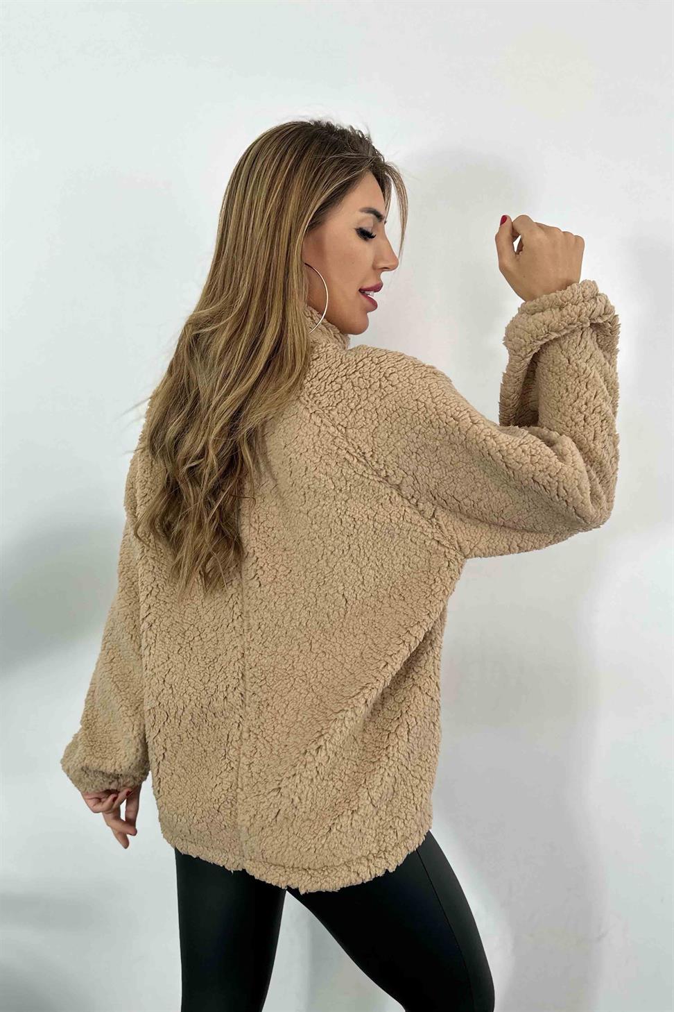 Oversize Teddy Kadın Sweatshirt Vizon