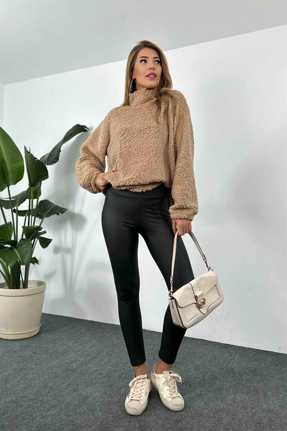 Oversize Teddy Kadın Sweatshirt Vizon