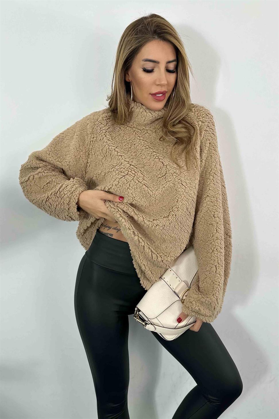 Oversize Teddy Kadın Sweatshirt Vizon
