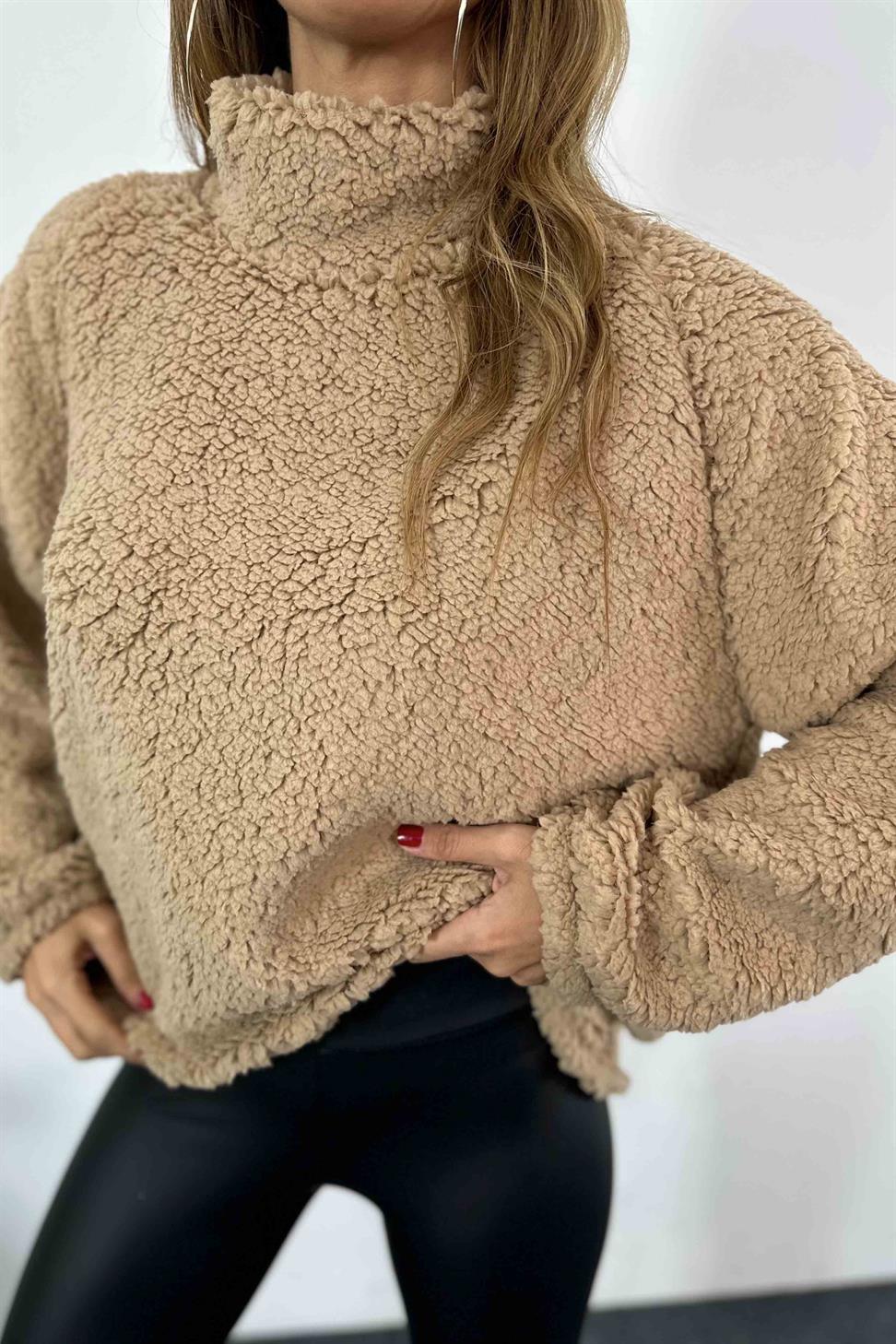 Oversize Teddy Kadın Sweatshirt Vizon