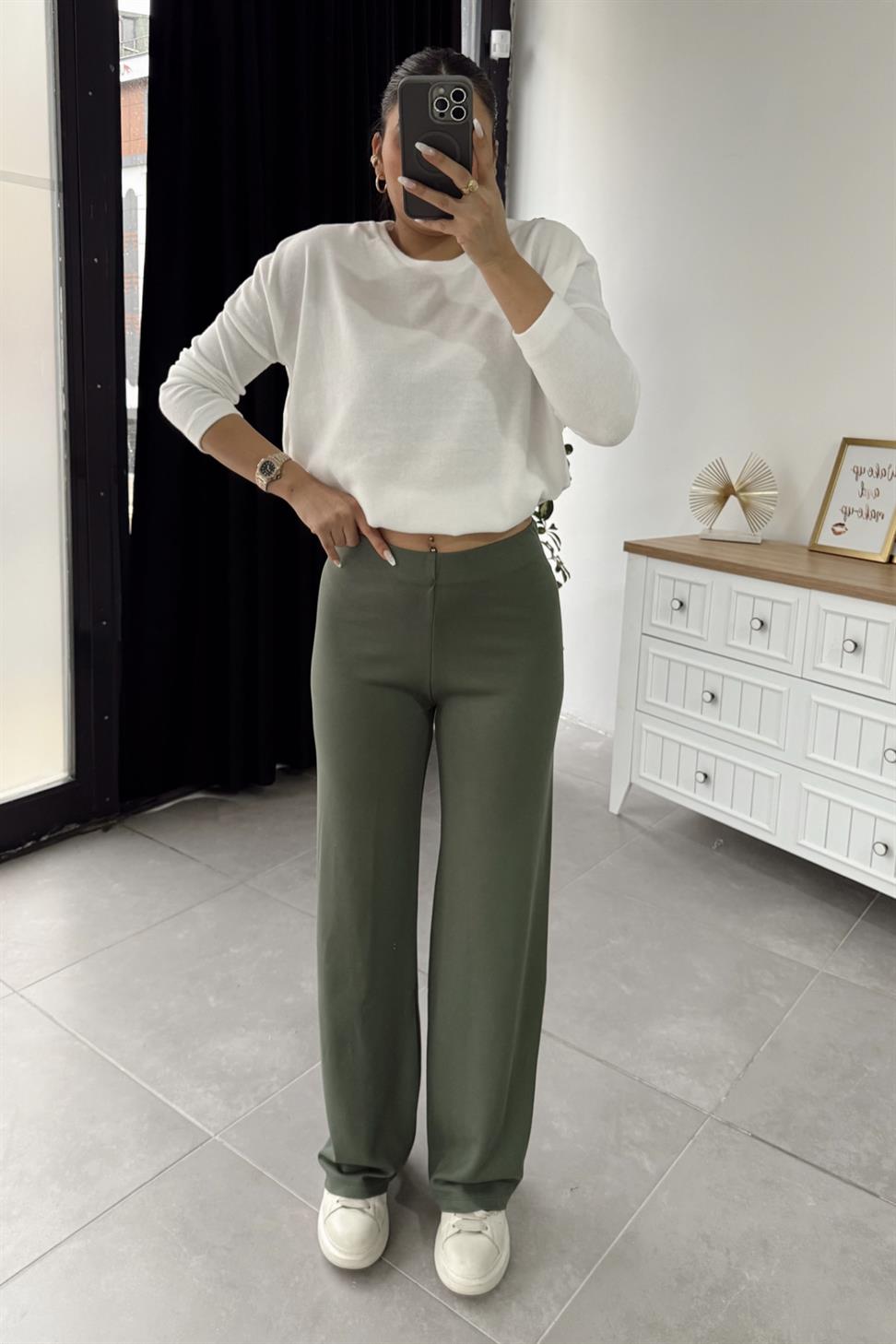 Oys Modal Kumaş Palazzo Pantolon Haki