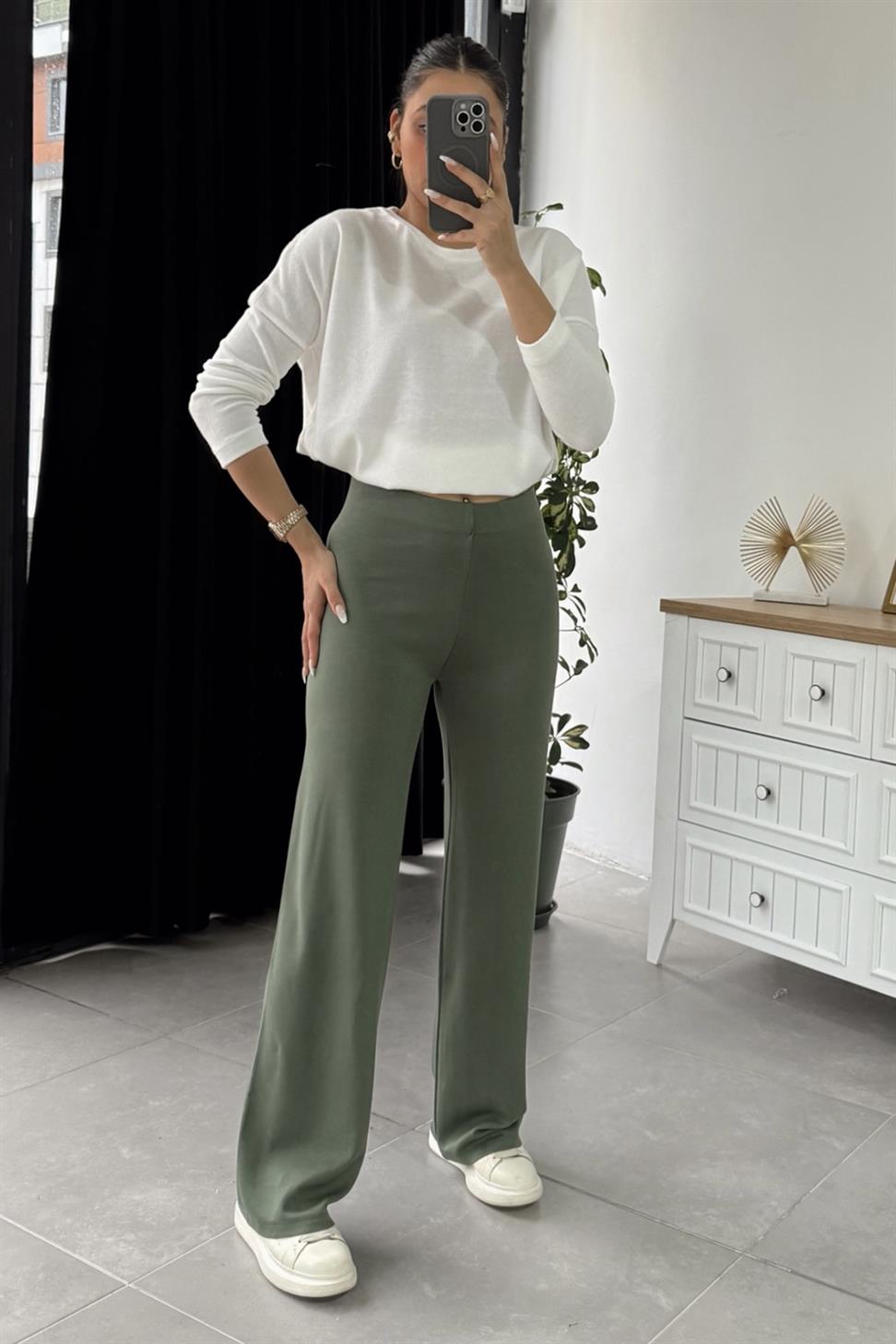 Oys Modal Kumaş Palazzo Pantolon Haki