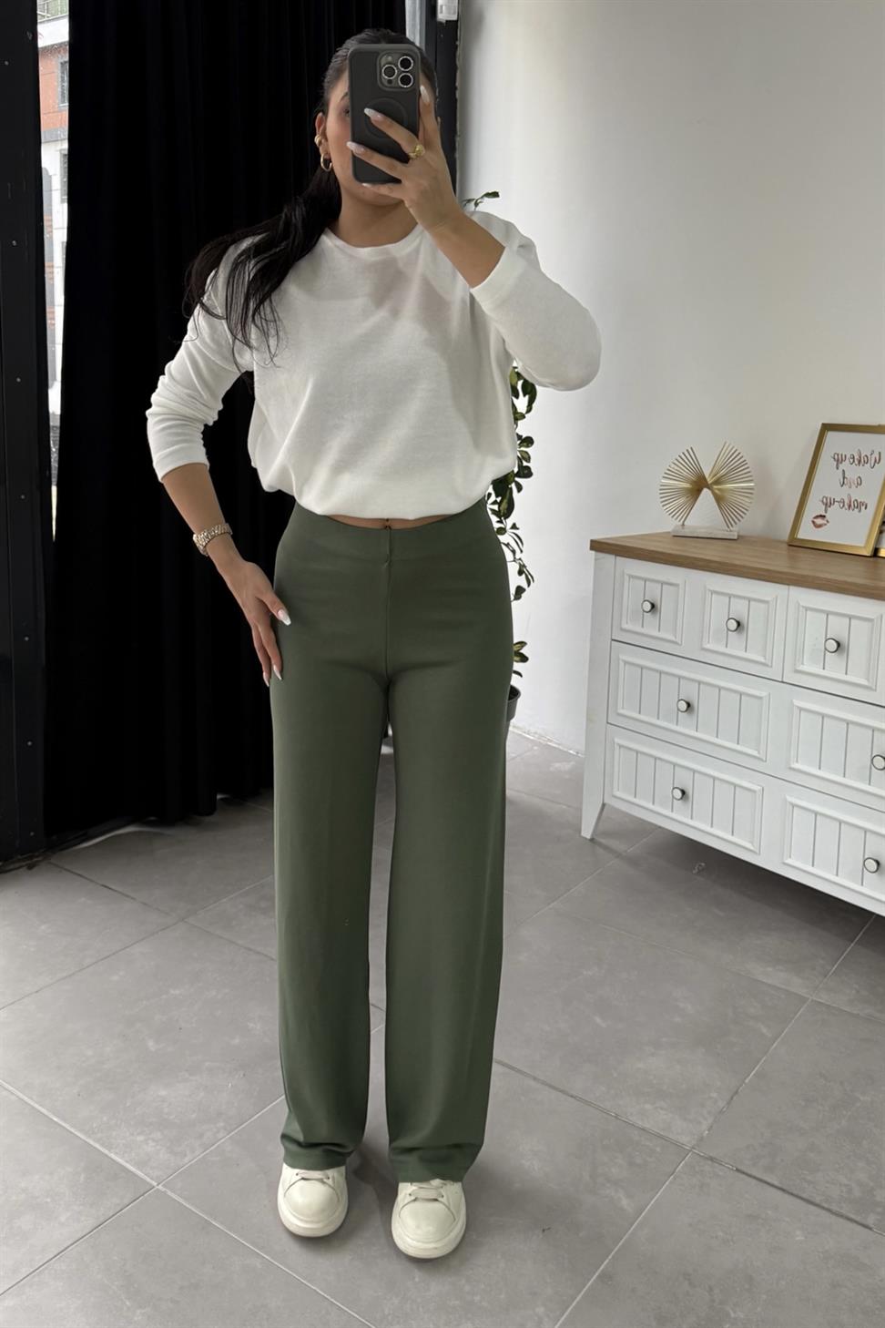 Oys Modal Kumaş Palazzo Pantolon Haki