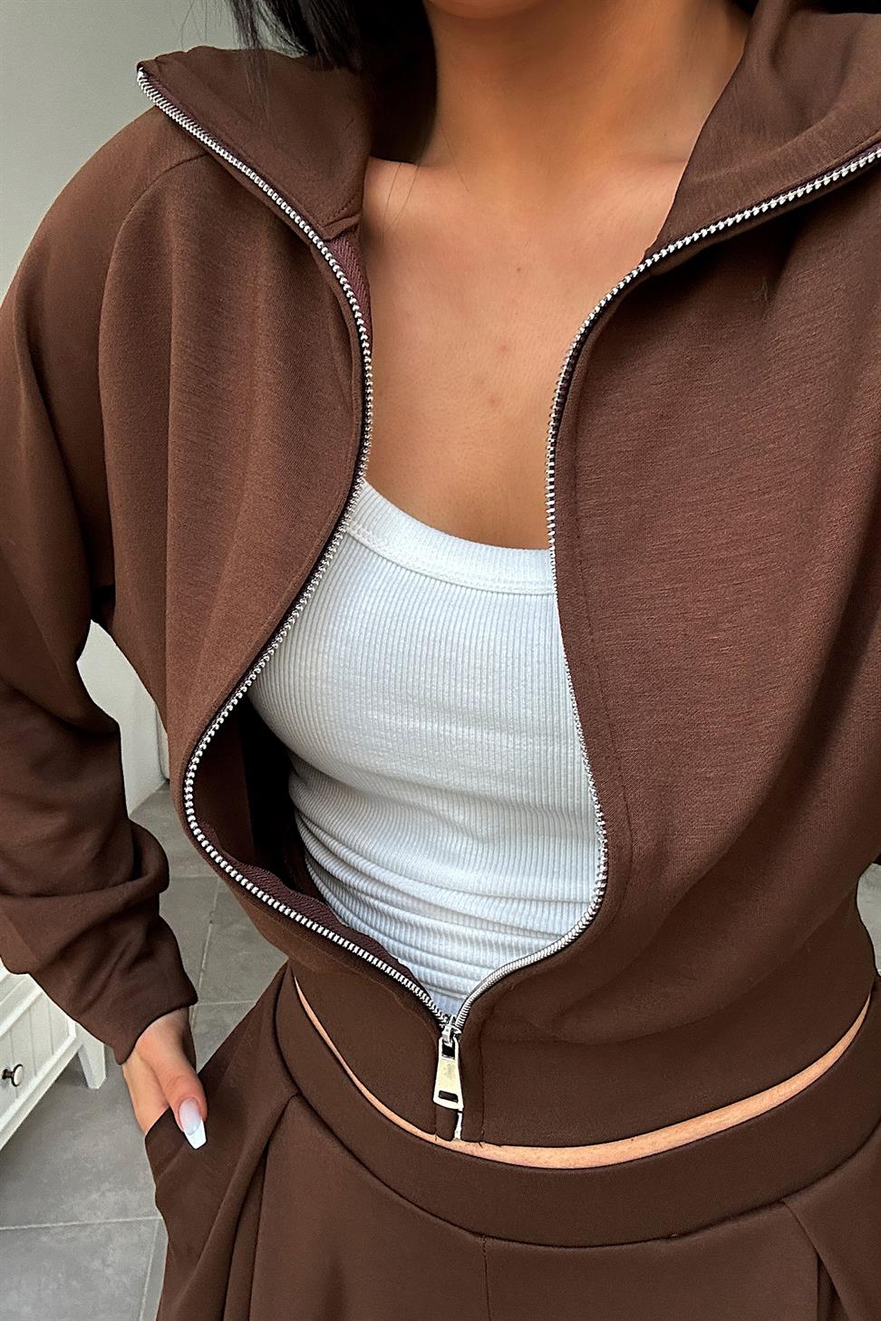 Oys Model Fermuarlı İkili Takım Acı Kahve