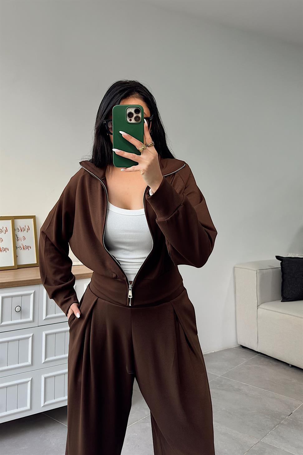 Oys Model Fermuarlı İkili Takım Acı Kahve