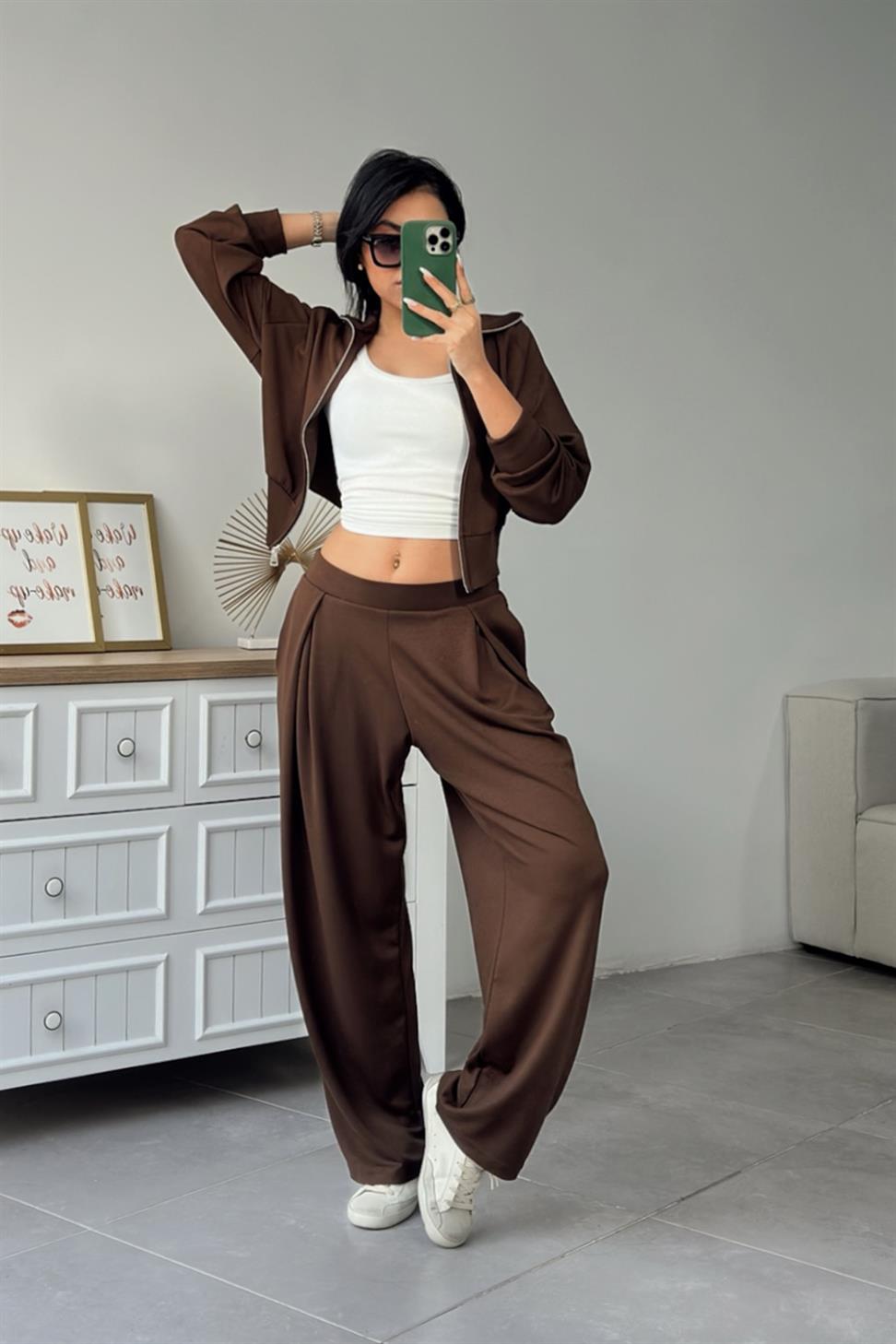 Oys Model Fermuarlı İkili Takım Acı Kahve