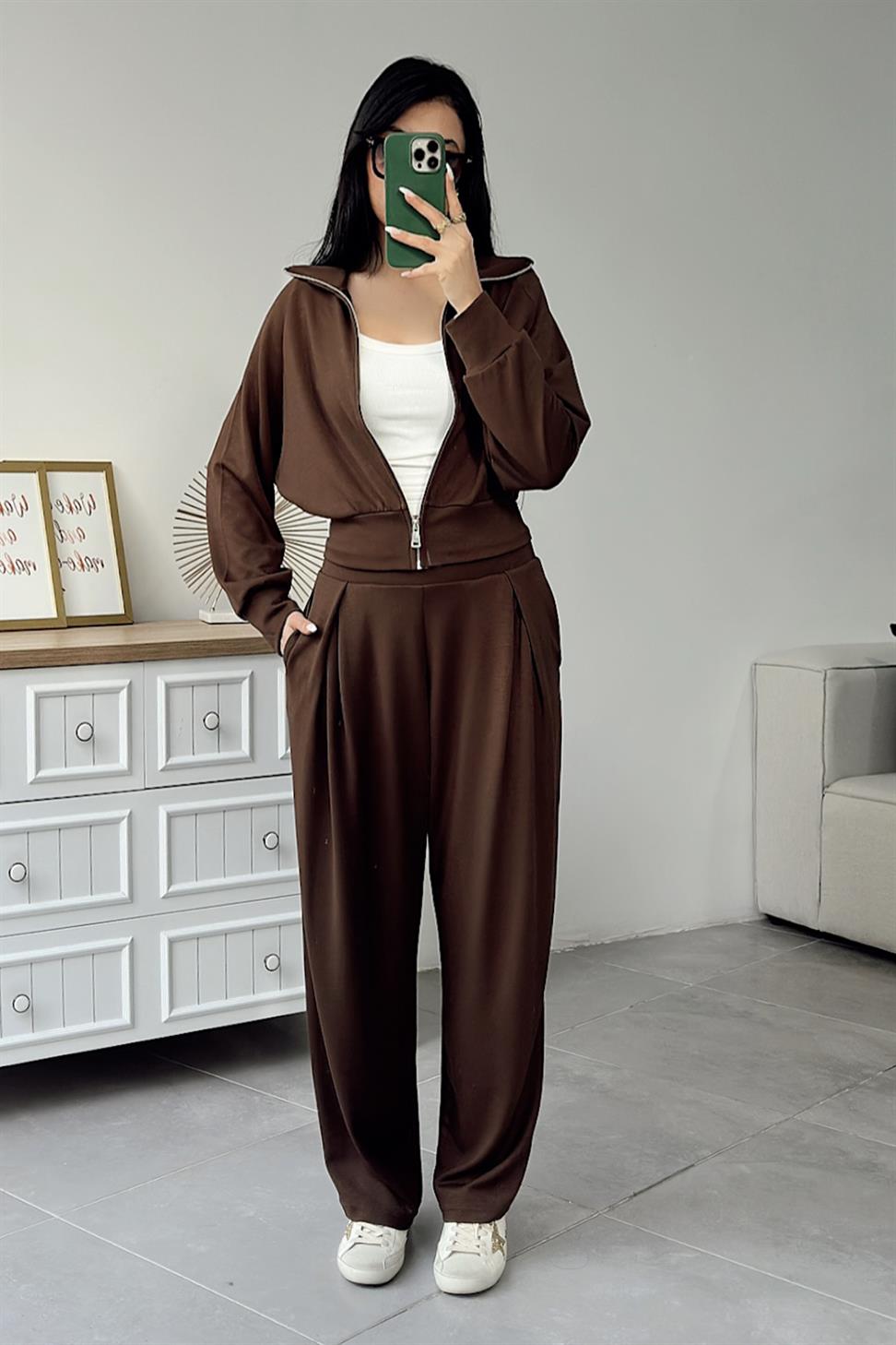 Oys Model Fermuarlı İkili Takım Acı Kahve