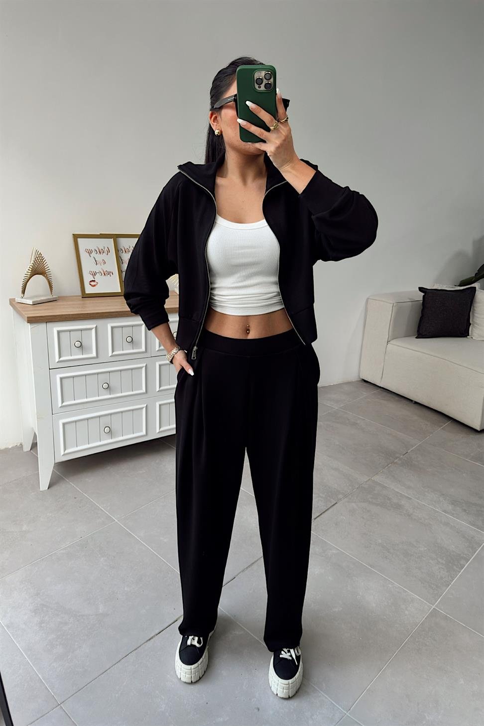 Oys Model Fermuarlı İkili Takım Siyah