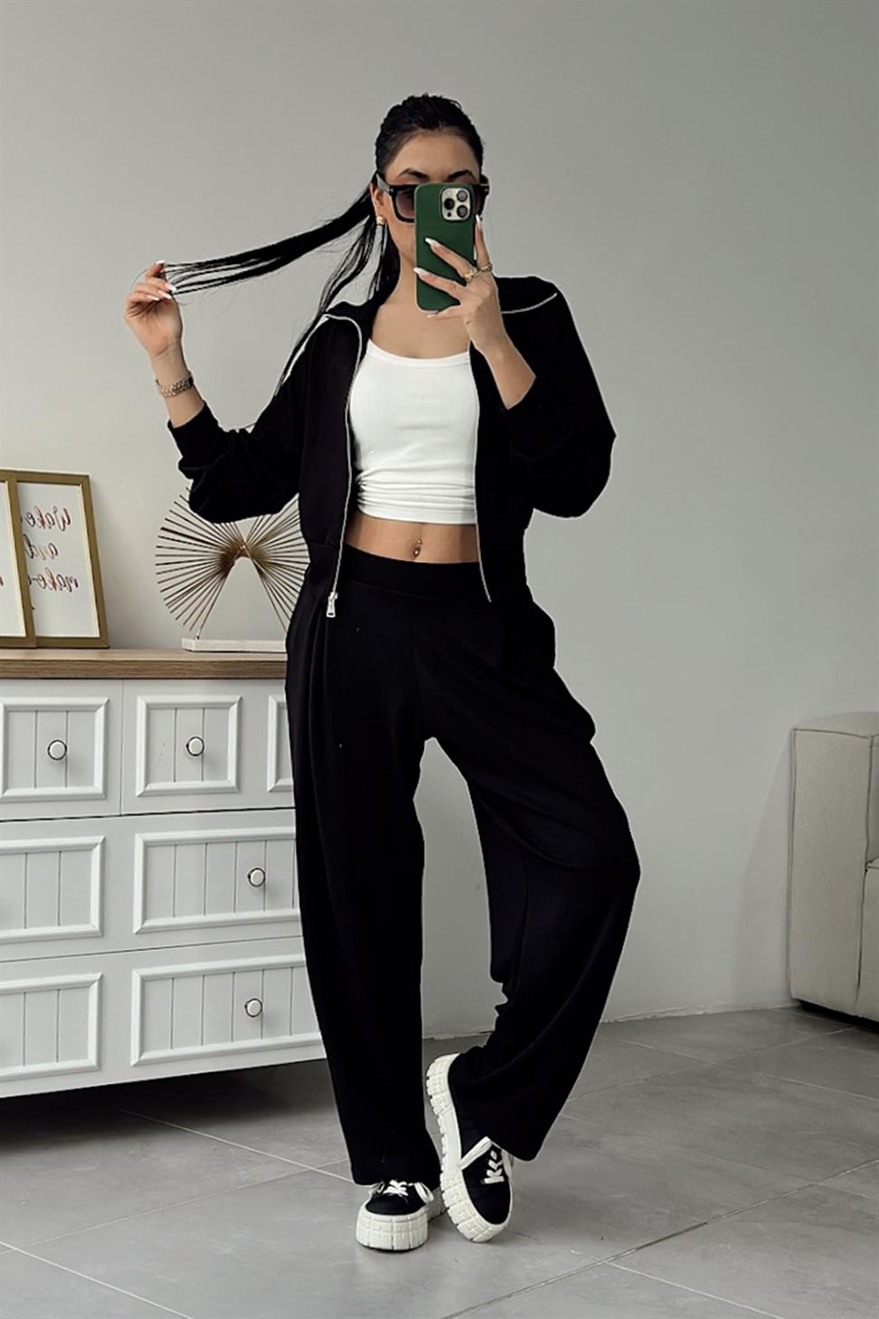 Oys Model Fermuarlı İkili Takım Siyah