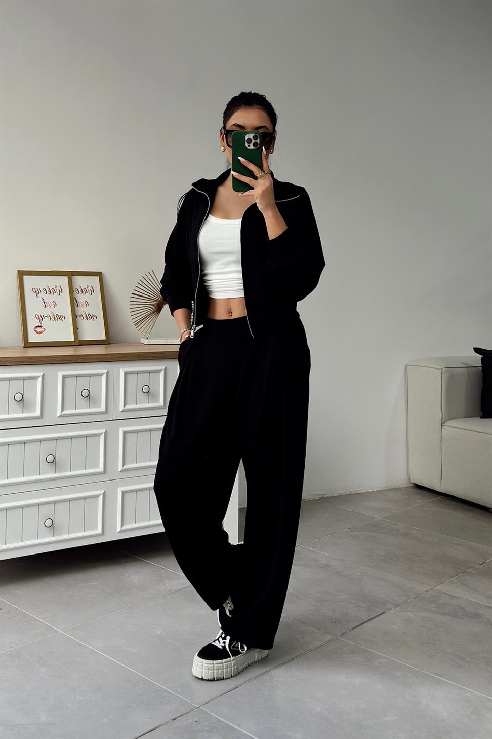 Oys Model Fermuarlı İkili Takım Siyah