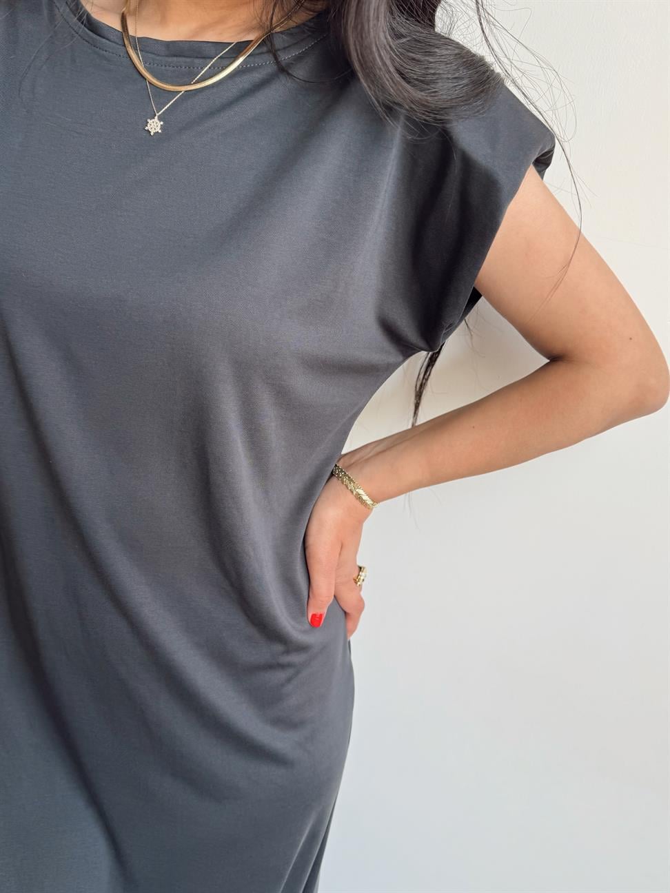 Oysh Vatkalı Tensel Elbise Antrasit