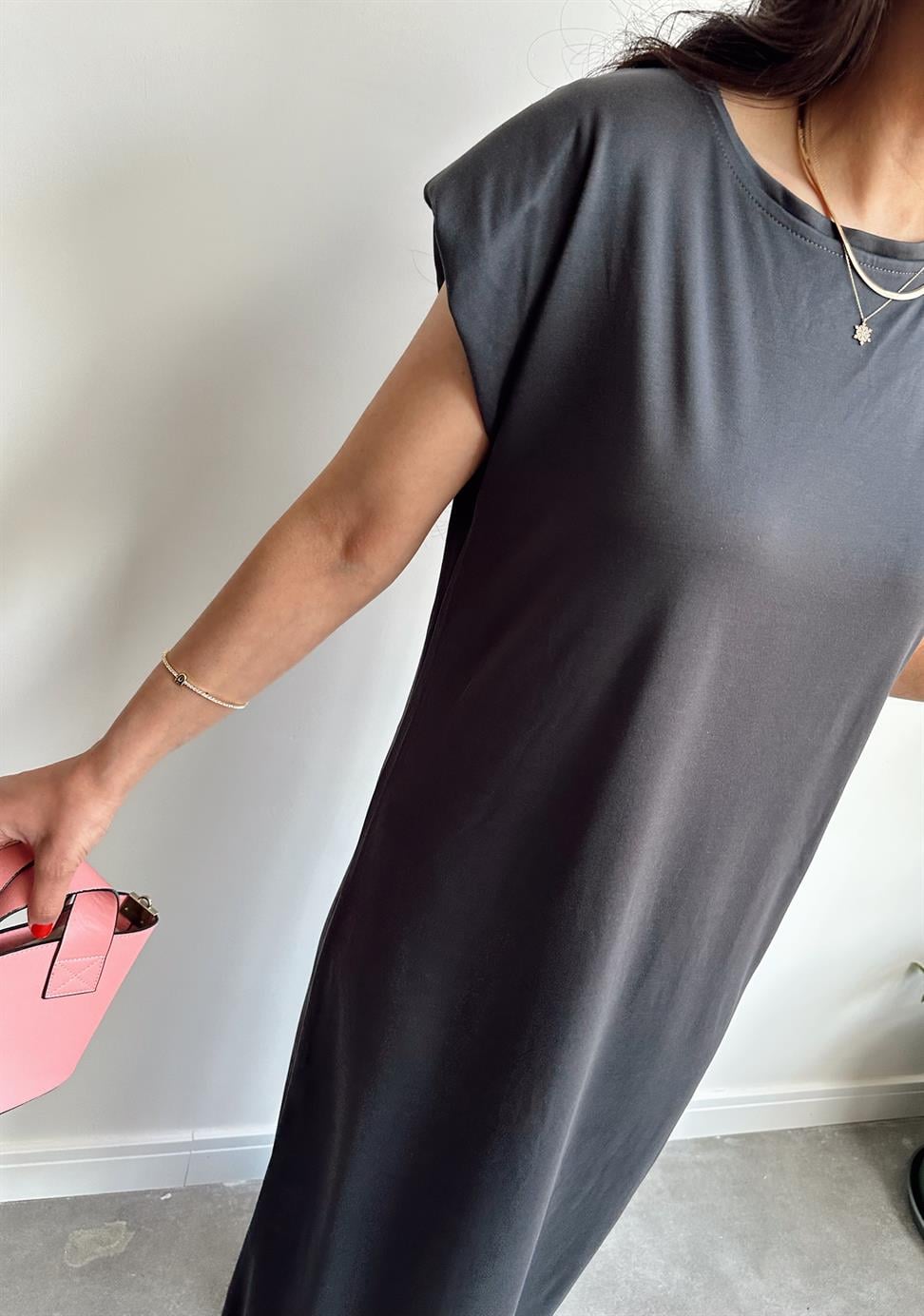 Oysh Vatkalı Tensel Elbise Antrasit