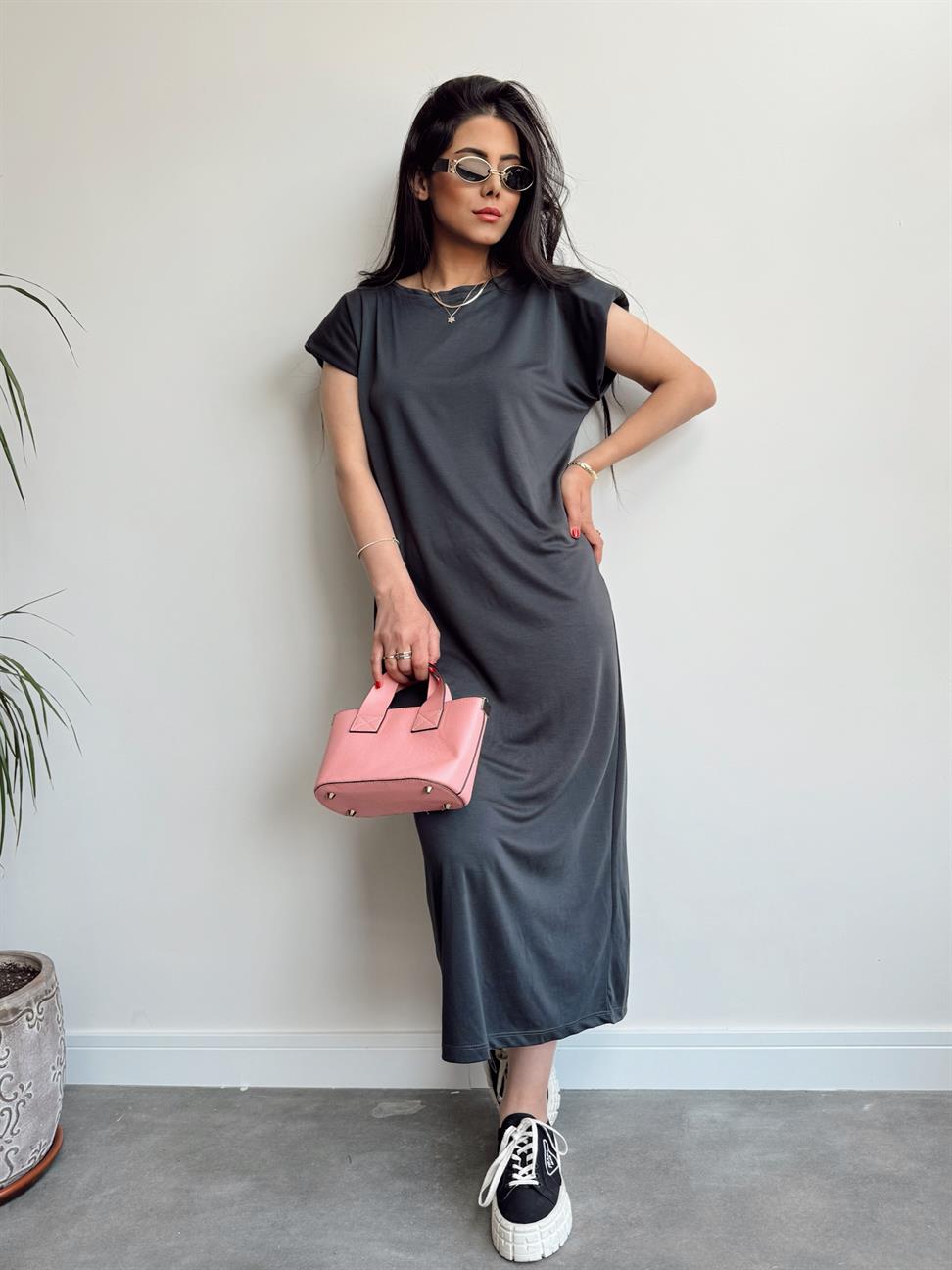 Oysh Vatkalı Tensel Elbise Antrasit