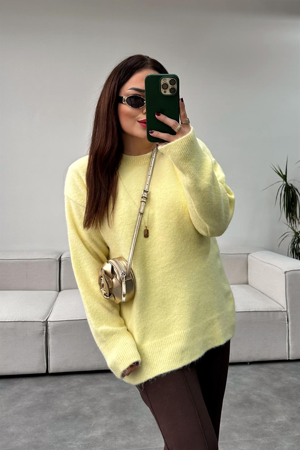 Özel Dokulu Marka Model Yumoş Kazak Sarı