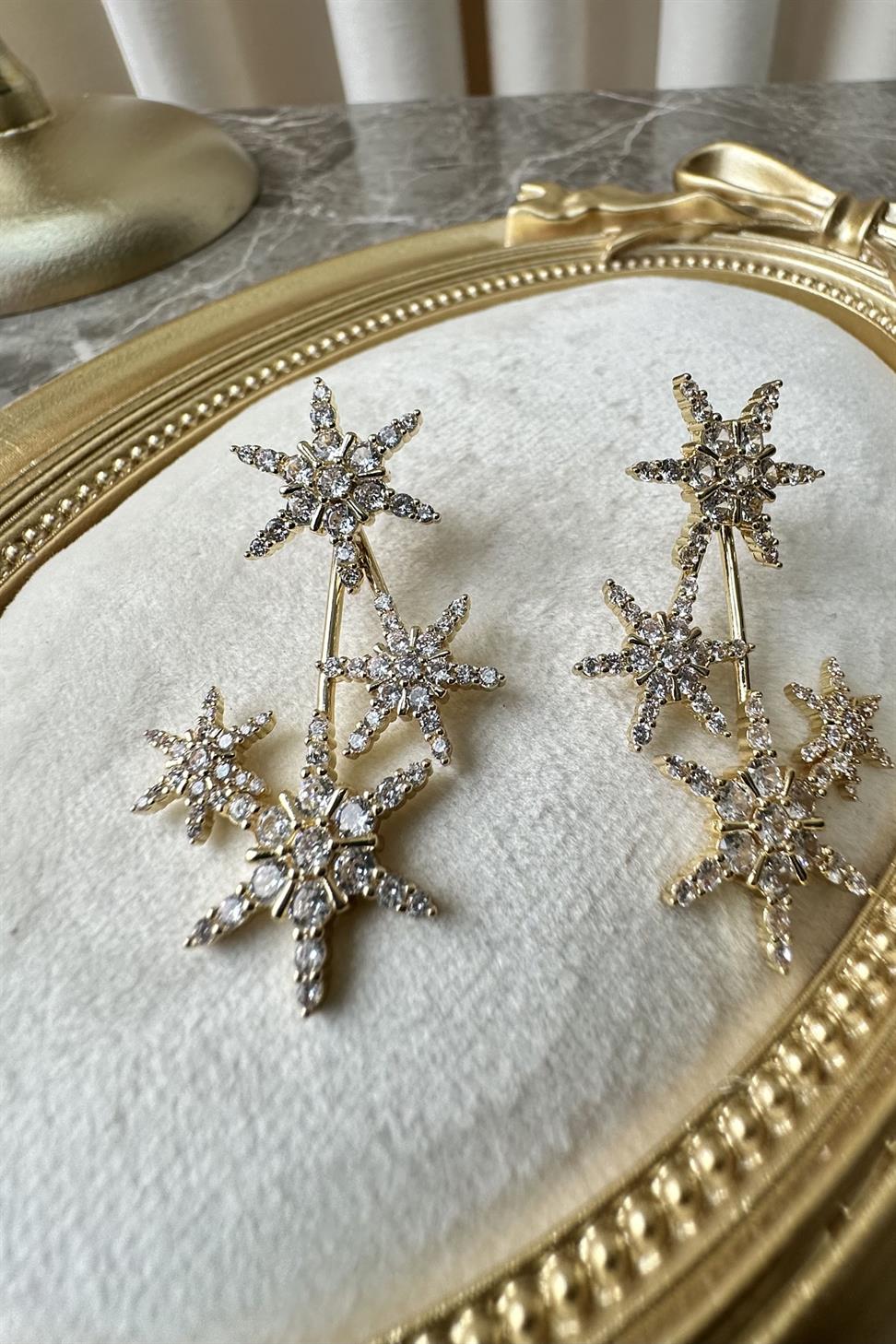 Özel Seri Tasarım Model Zirkon Taşlı Küpe Gold