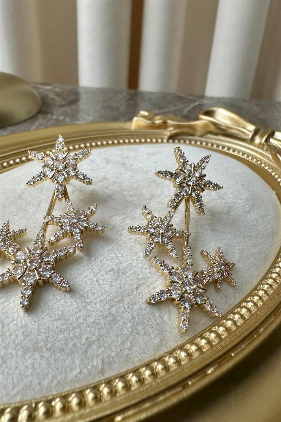 Özel Seri Tasarım Model Zirkon Taşlı Küpe Gold