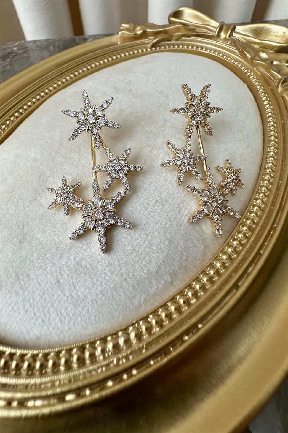 Özel Seri Tasarım Model Zirkon Taşlı Küpe Gold