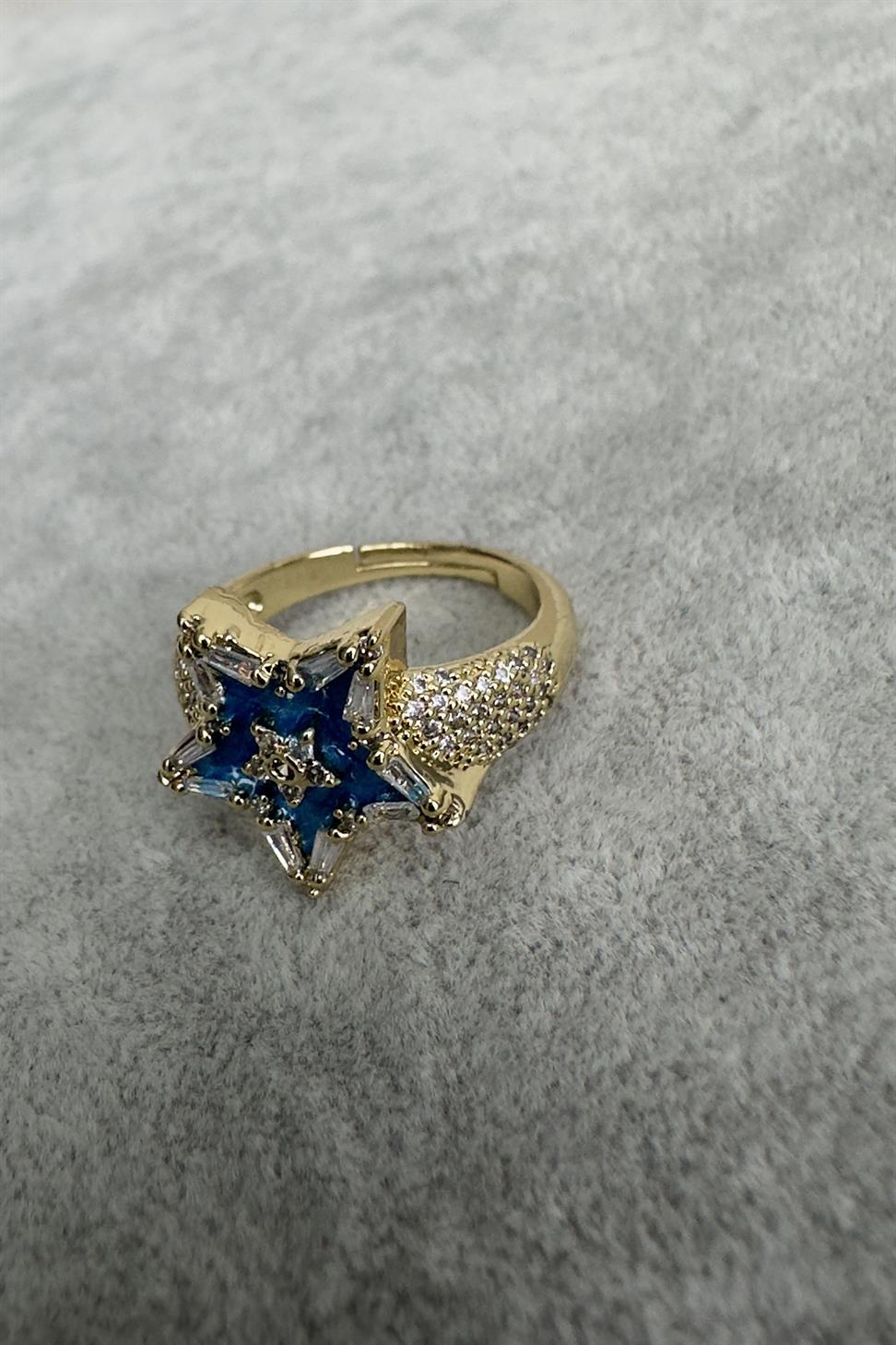 Özel Seri Zirkon Taşlı Kuzey Yıldız Model Ayarlanabiliir Yüzük Gold