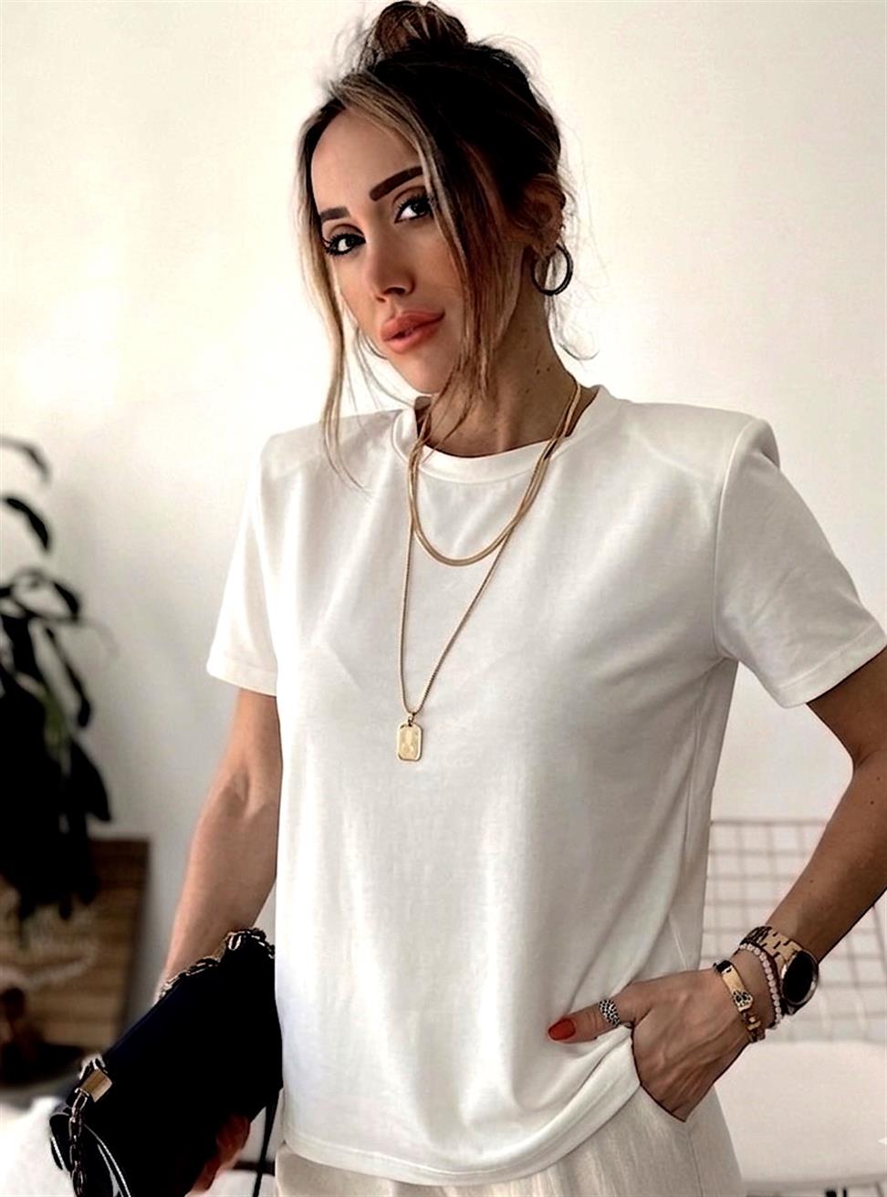 Pamuk ve Modal Kumaş Karışımlı Tshirt Ekru