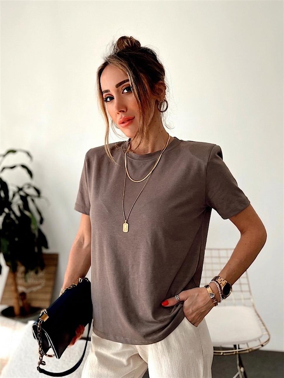 Pamuk ve Modal Kumaş Karışımlı Tshirt Kahve