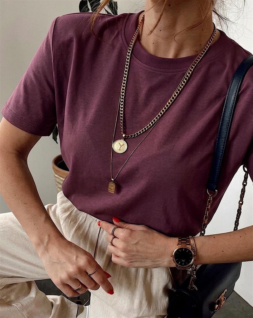 Pamuk ve Modal Kumaş Karışımlı Tshirt Bordo