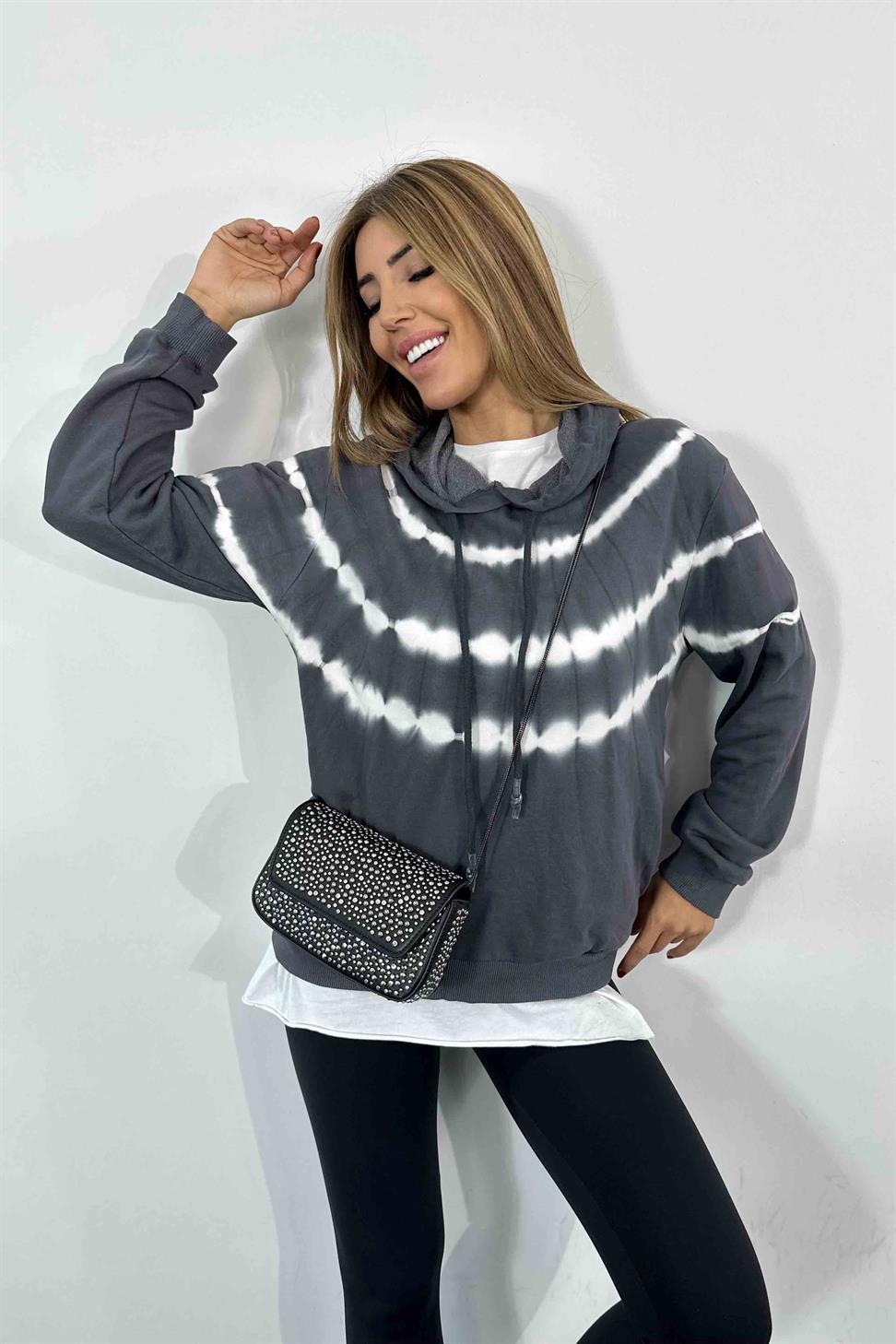 Batik Desen Kadın Sweatshirt Antrasit