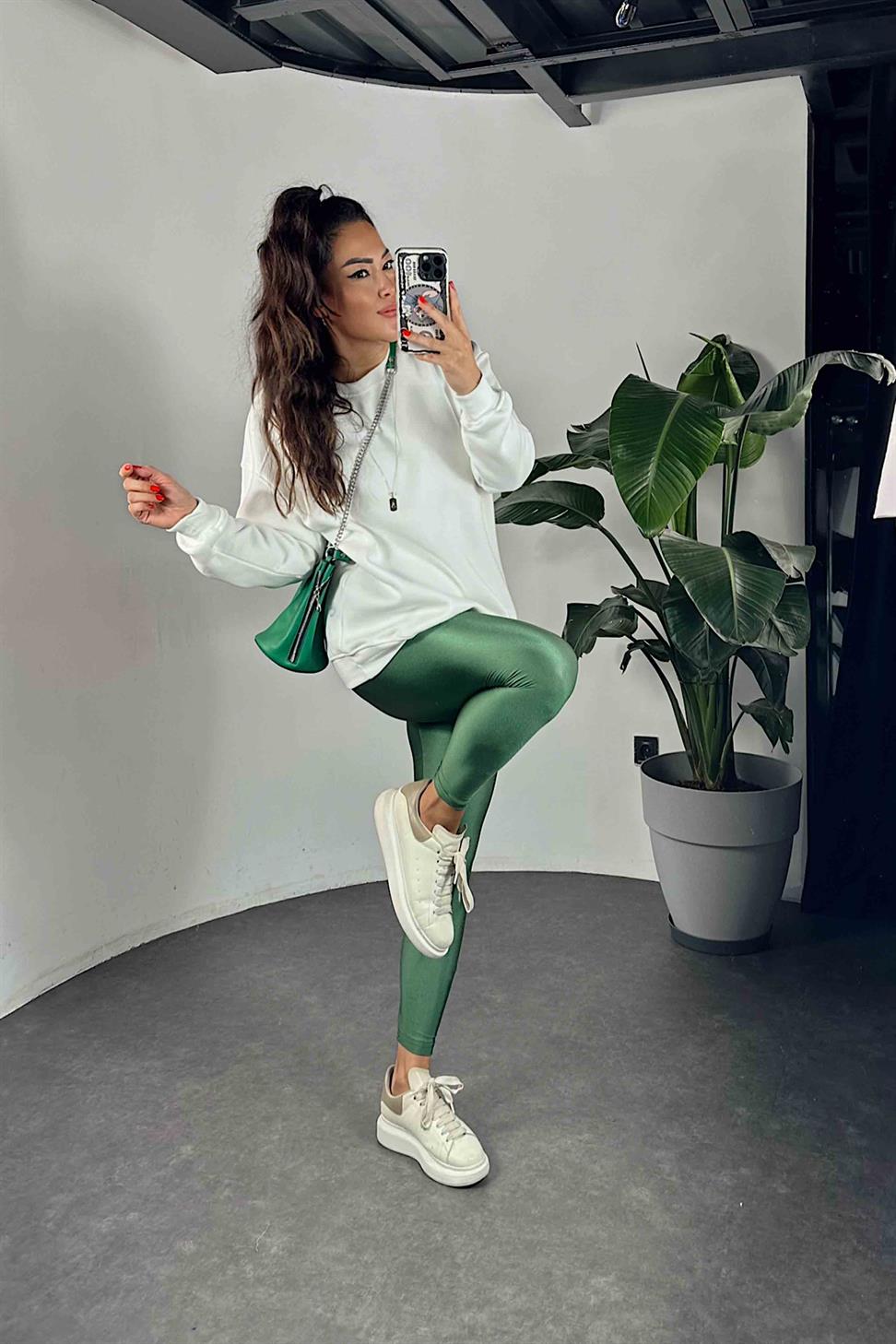 Pamuklu Kumaş İçi Şardonlu Oversize Sweatshirt Beyaz