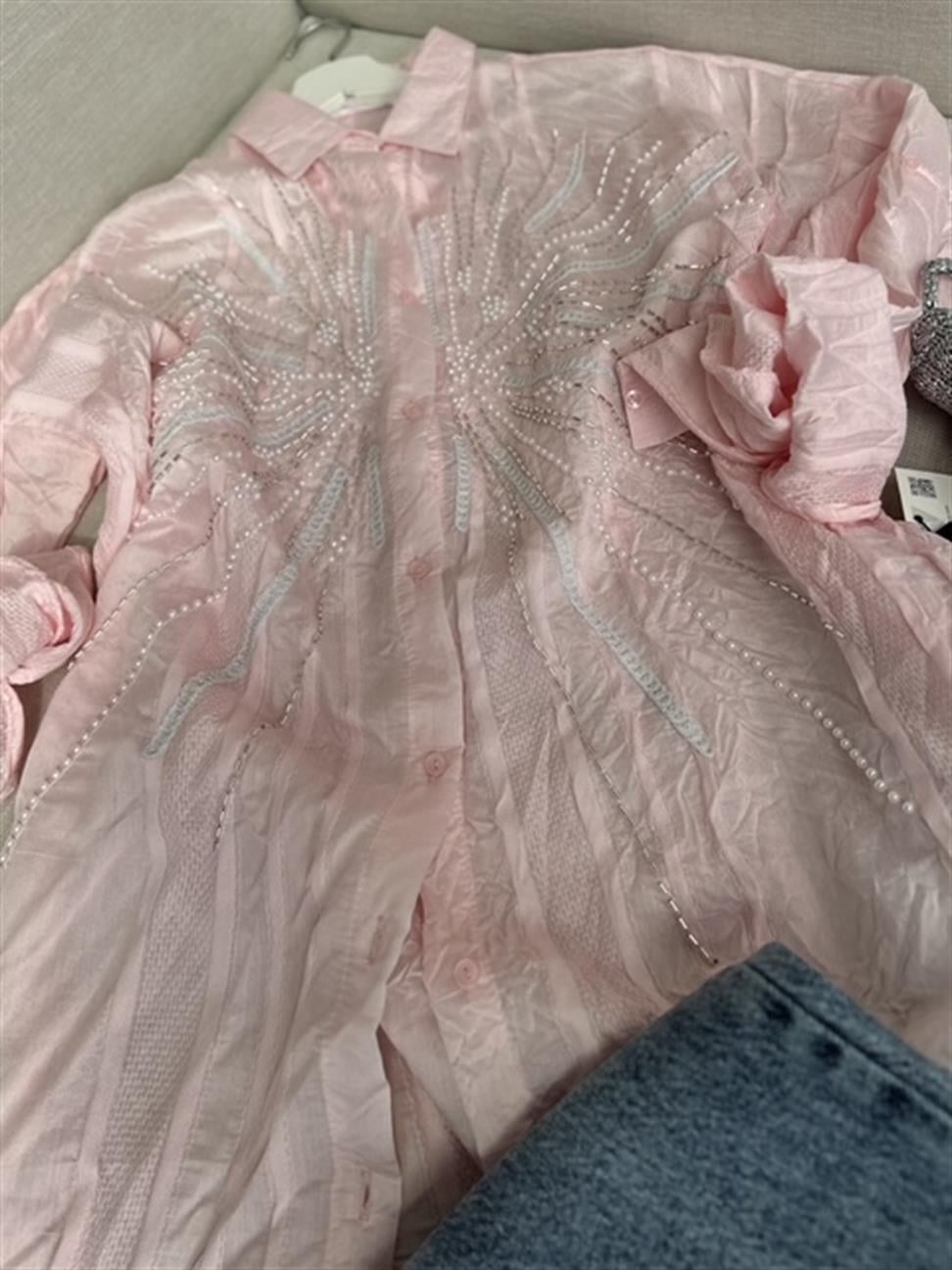 Pembe Boncuk İşleme Çesil Gömlek