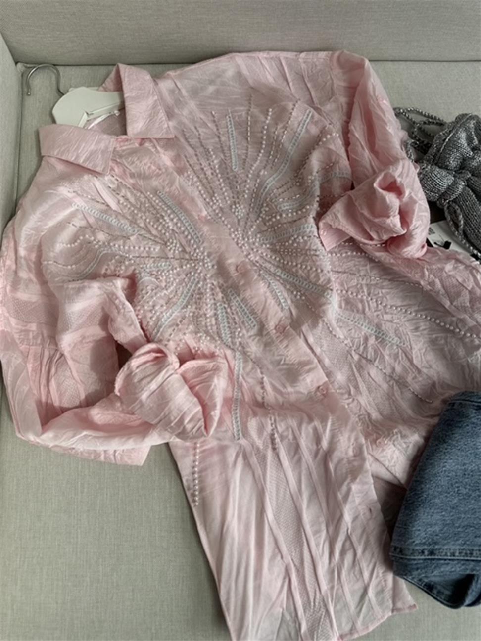 Pembe Boncuk İşleme Çesil Gömlek