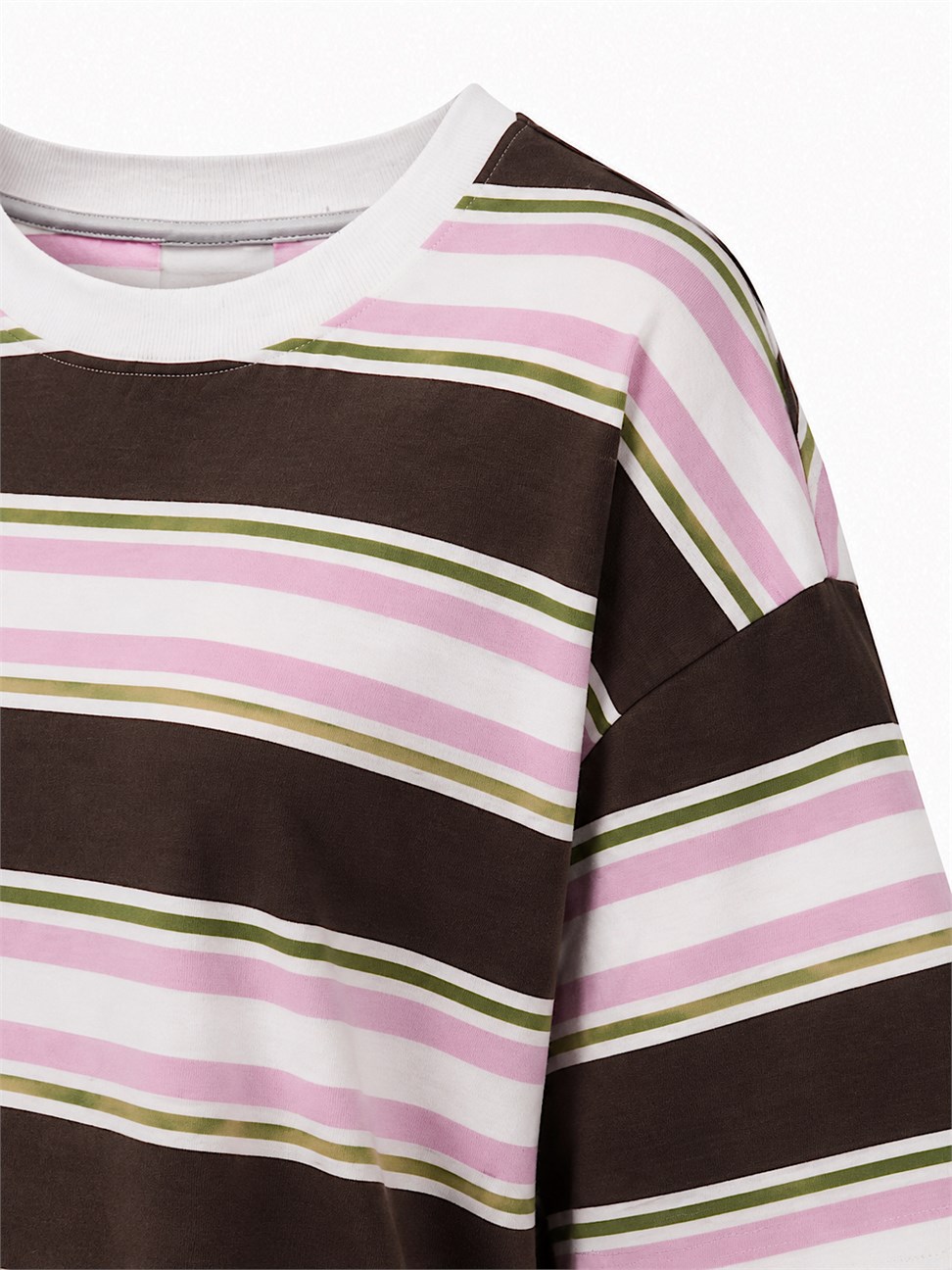 Pembe Kahve Çizgi Desenli Basic Tshirt