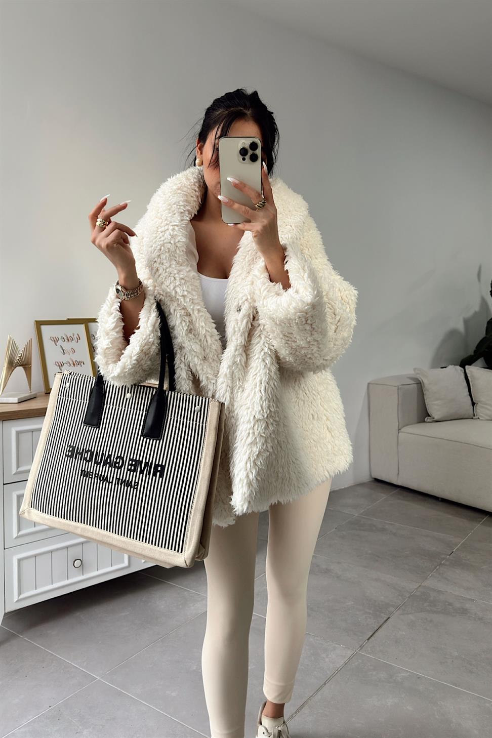 Pemium Kalite Peluş Kaban Ekru