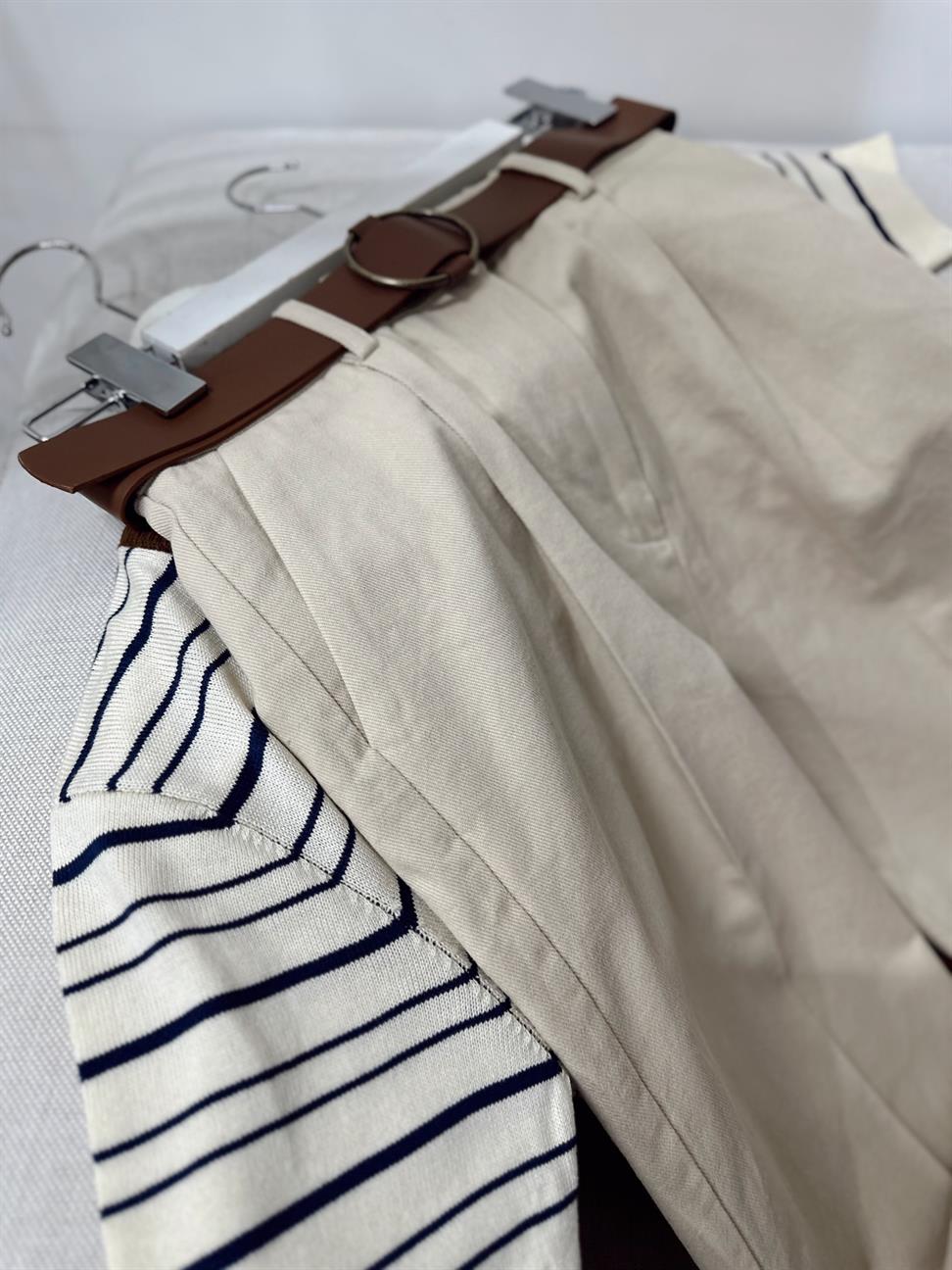Perla Taş Kemerli Gabardin Pantolon