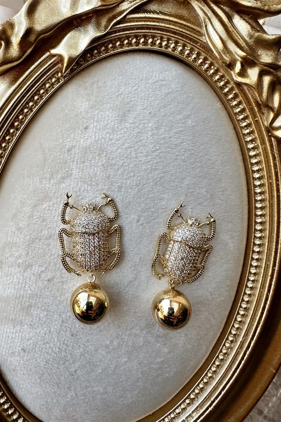 Pharaoh Earrings Zirkon Taşlı Gold Küpe